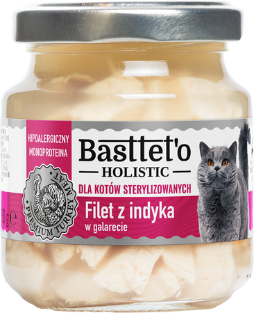 Basttet'o Holistic filet z indyka w galarecie dla sterylizowanych kotów 130g (słoik)