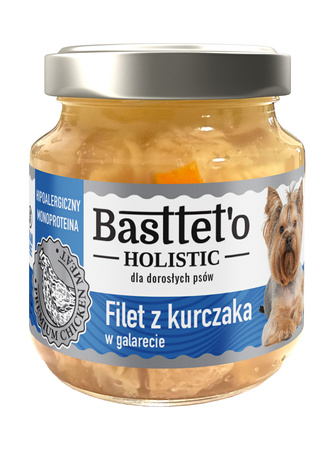 Basttet'o Holistic filet z kurczaka  w galarecie dla psów 130g (słoik)