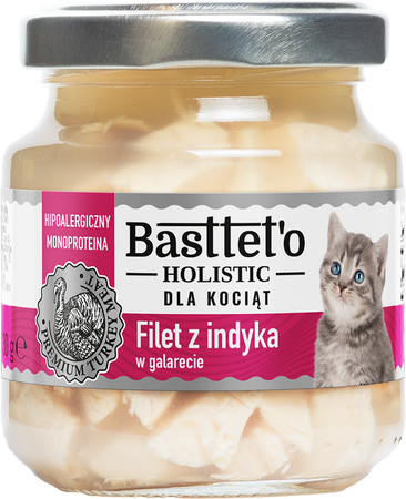 Basttet'o Holistic filet z indyka w galarecie dla kociąt 130g (słoik)