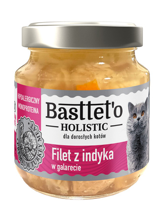 Basttet'o Holistic filet z indyka w galarecie dla kotów 130g (słoik)