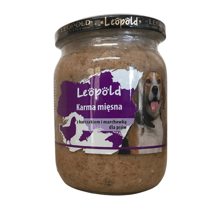 Leopold Karma mięsna z kurczakiem i marchewką dla psów 500g (słoik)